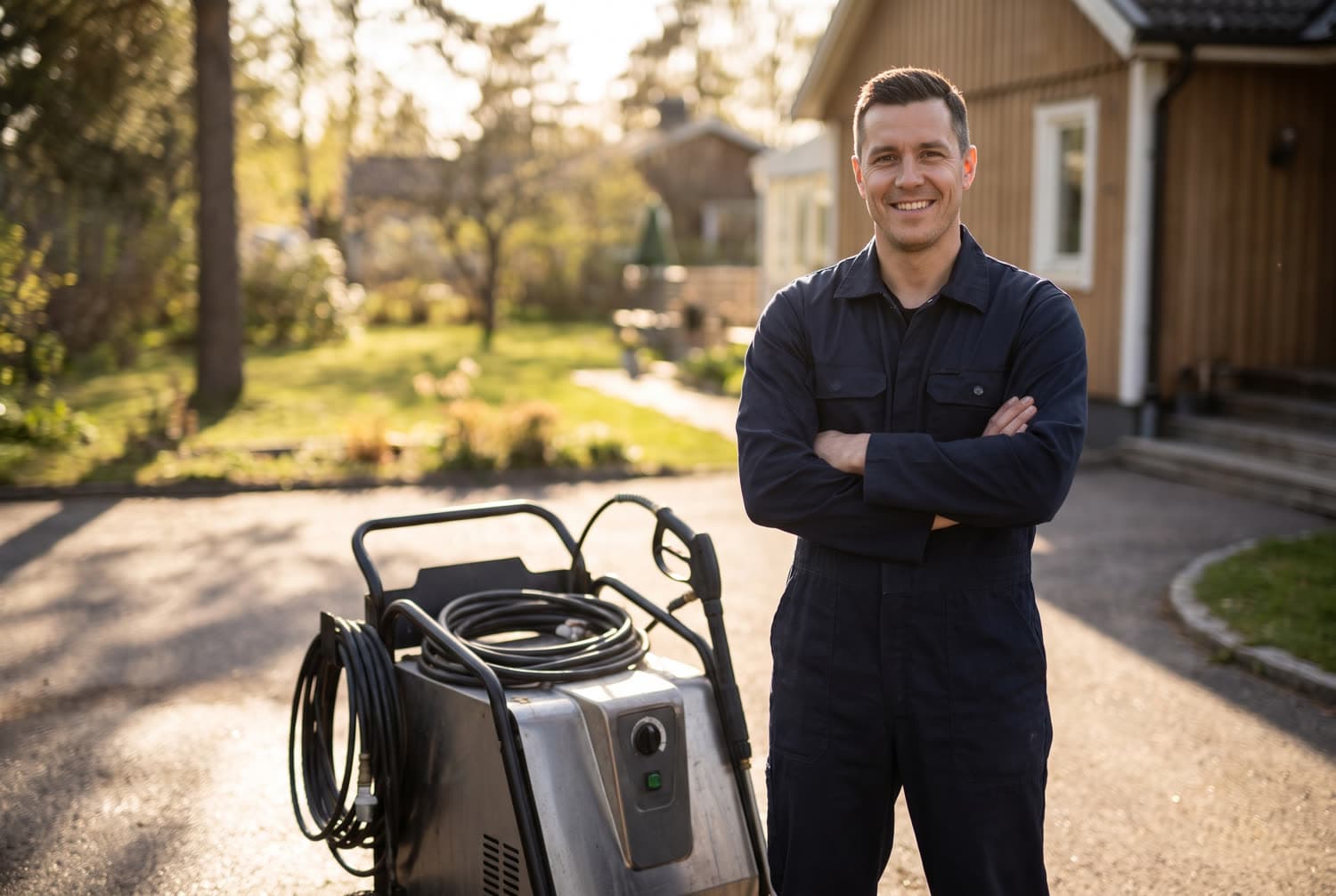 Liams Allservice på plats hos kund med högtryckstvätt